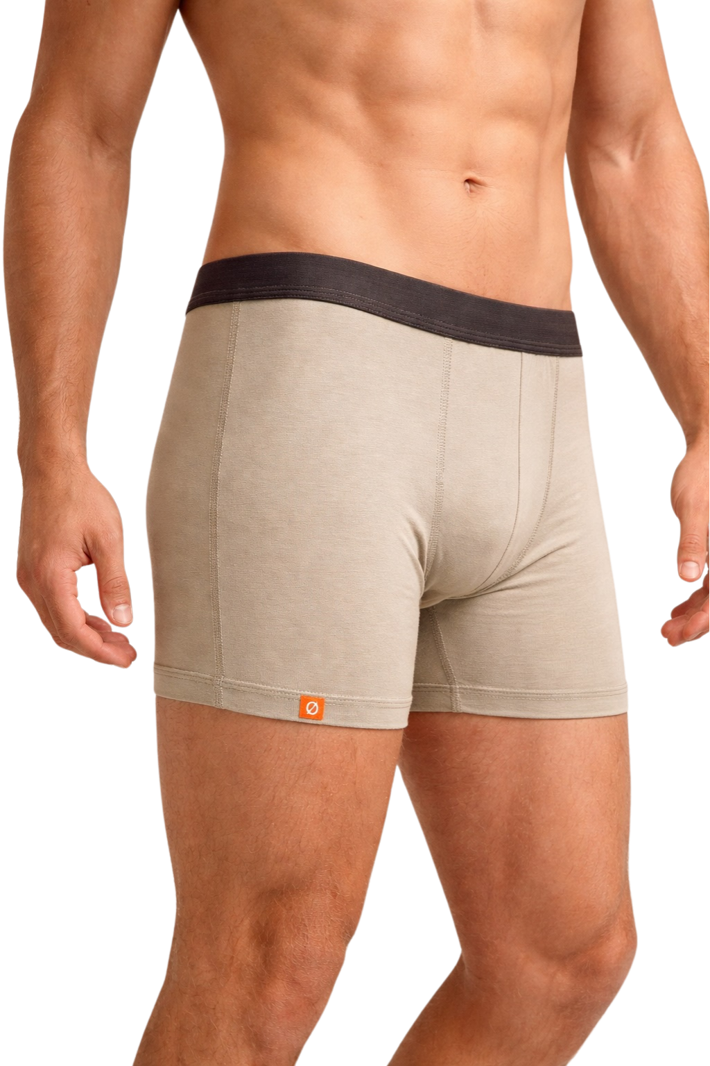 Sand color leakproof underwear for men worn by model